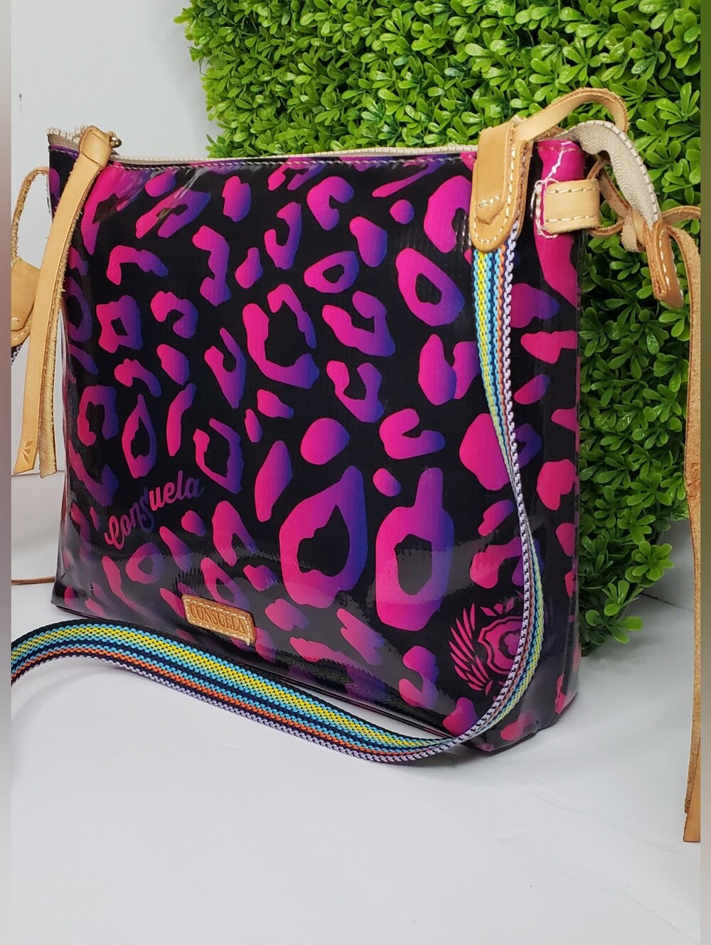 Consuela Rare Purple/Pink Leopard Crossbody Purse